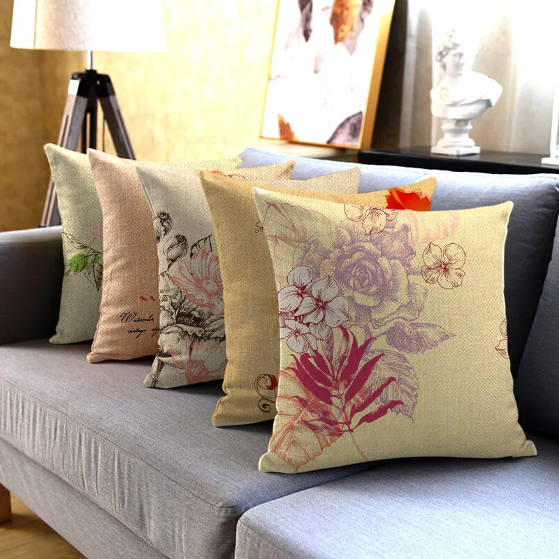 

Rose Pillow Case Nordic Flower Abstraction Cushion Linen Cushions Waist Throw Pillows Home Decorative Sofa Cushions