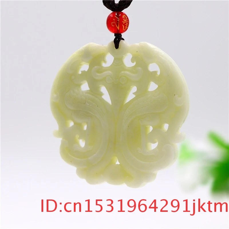 

Jade Phoenix Pendant Necklace Gifts Chinese for Carved White Fashion Men Jewelry Natural Charm Double-sided Amulet Women