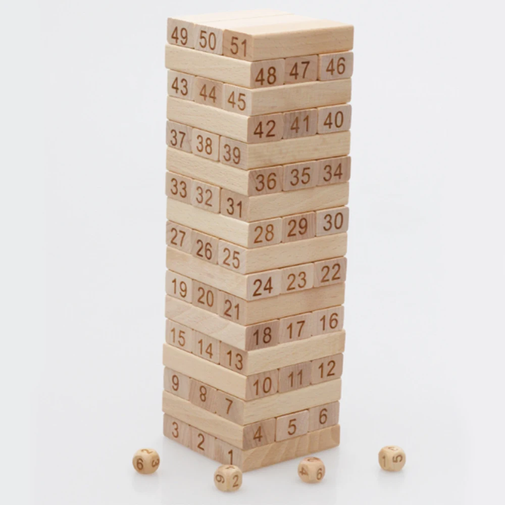 

51pcs Children Number Toppling Building Blocks DIY 3D Wooden Stacking Tower Educational Toys Preschool Creative Blocks New