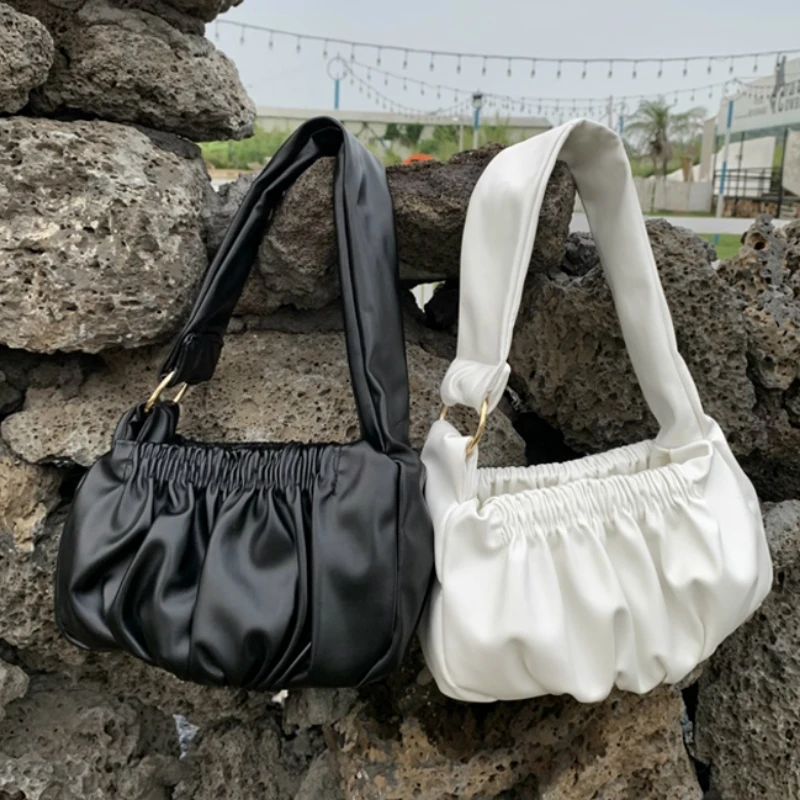

Summer Fashion Pleated Cloud Bags for Women Solid Color Shoulder Messenger Bags Female Elegant Crossbody Bags Channels Handbags