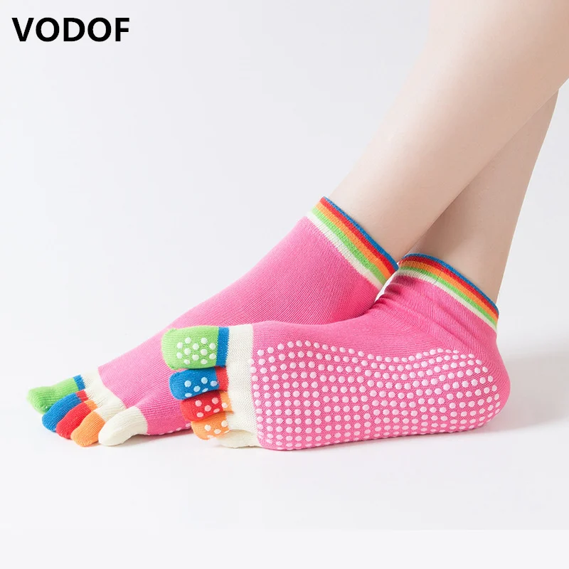Женские танцевальные носки нескользящие с пятью пальцами без спинки хлопковые
