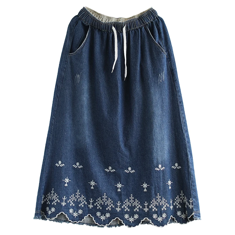 

Retro Embroidered Denim Skirt summer A-line skirt