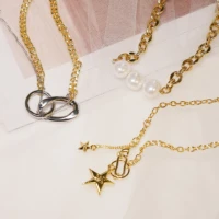 womens necklace hippop elegant gold stacking band 2 five pointed star pendant necklace fashion jewelry
