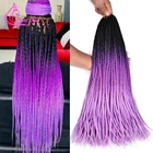 24 дюйма маленькая коробка косы волосы на крючке, Радужный Омбре цвет нежно-фиолетовый, синий, розовый синтетический плетение волос для наращивания 22 прядиПК