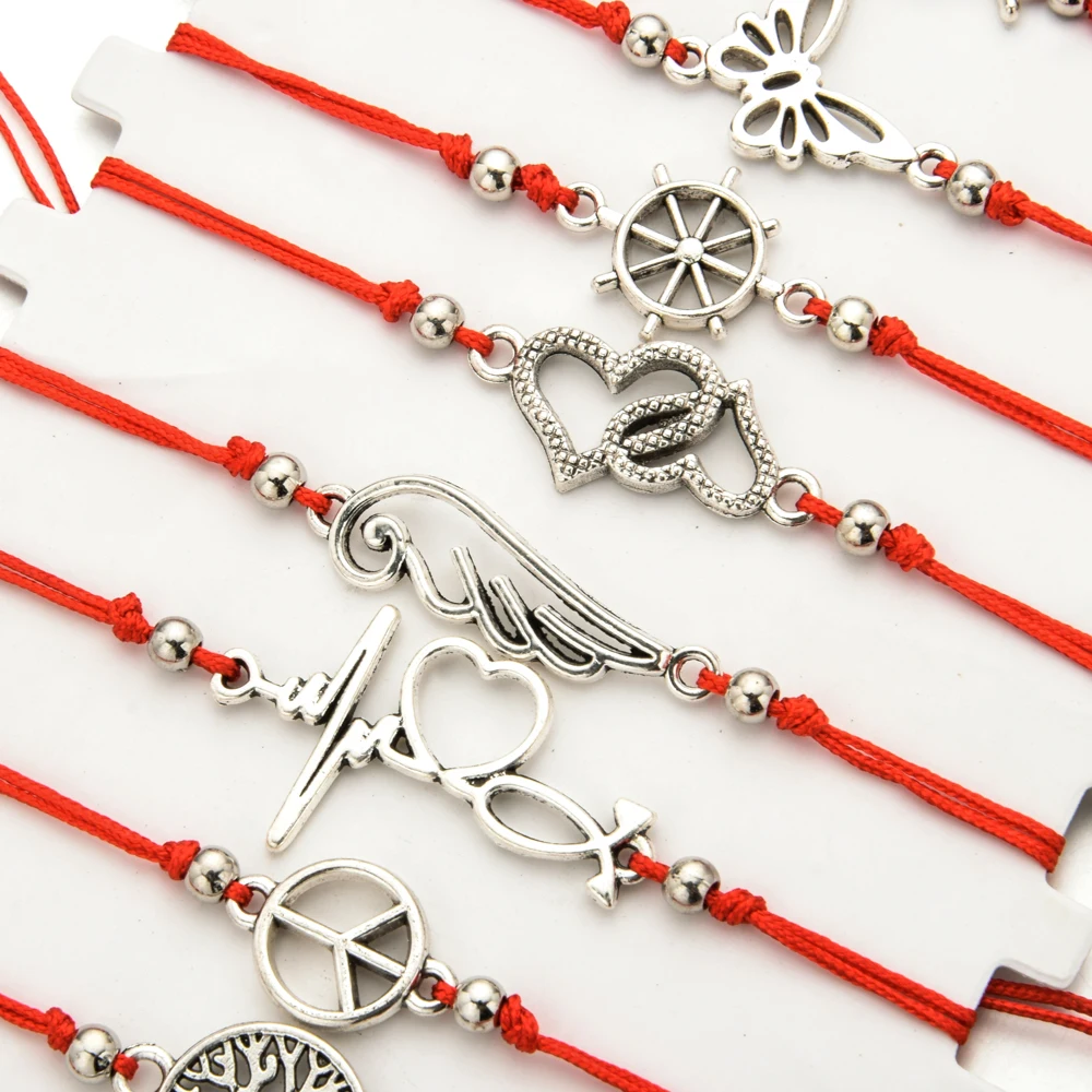 Древо жизни Красный Хлопковый Канат браслет косы Фатима рука Бесконечная любовь