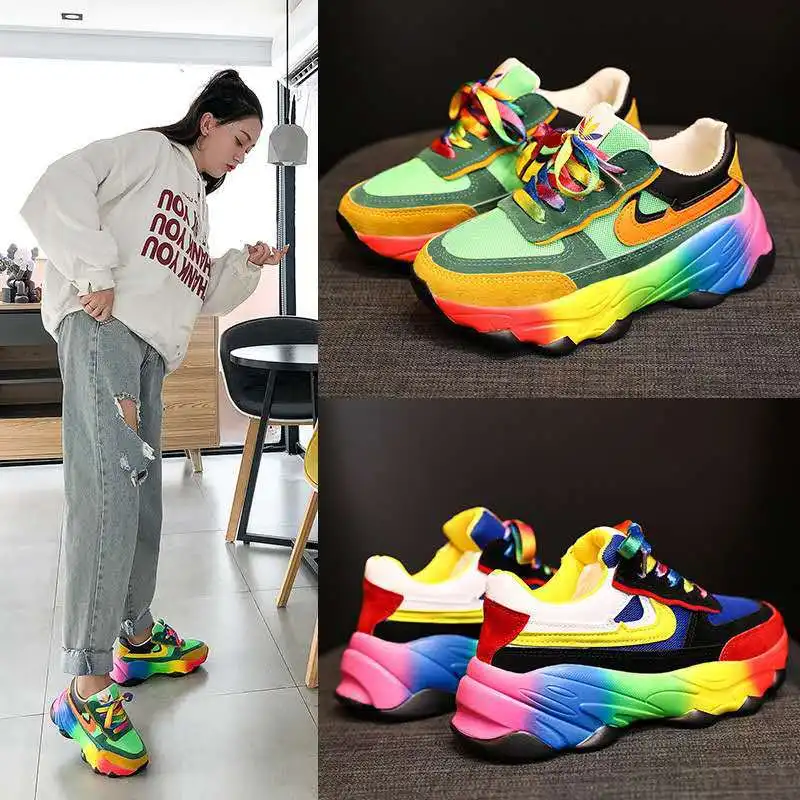 

2021 New Women's Shoes Platform Shoes Women's Shoes Fashion Sports Shoes Large Size Casual Shoes Rainbow Bottom Sports Shoes