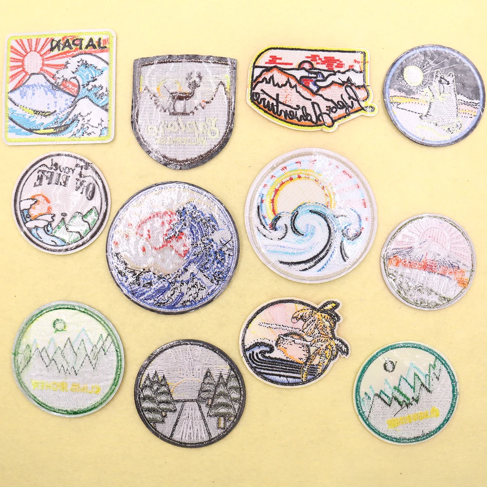 Нашивка с героями мультфильмов аниме Гора Фудзи Япония круглая вышивка