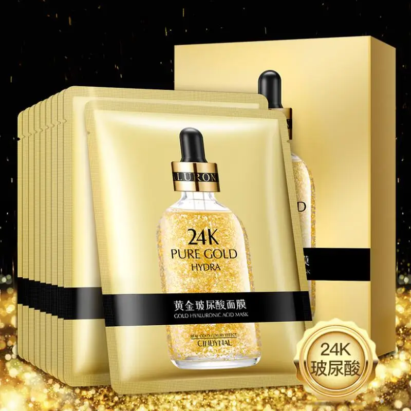 1pc 24K Gold Facial Mask Hyaluronic Acid Moisturizing Hydrating Anti-Aging Depth Replenishment Skin Care |