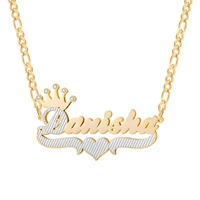 3d double layer gold plated custom double 3d name necklace gold plated chocker piercing carving pendants jewelry for women gift