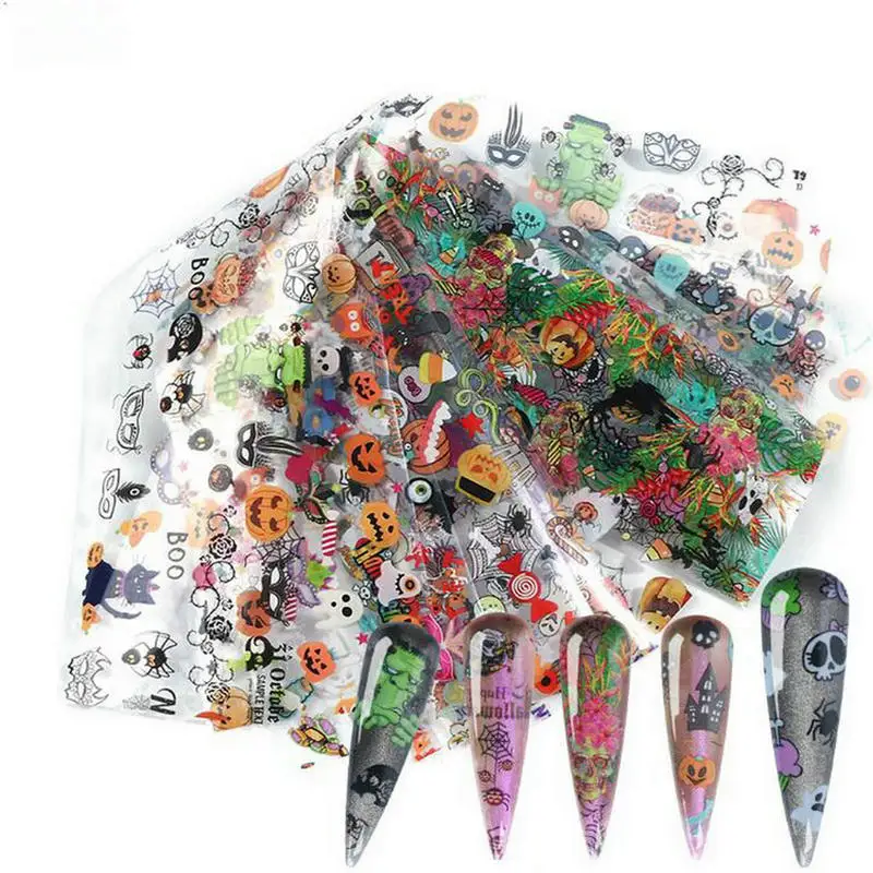 3D Наклейки для ногтей в виде тыквы черепа звездного неба Хэллоуина фурнитура