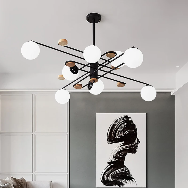 

Nordic modern minimalist solid wood living room chandelier creative restaurant molecule magic bean personality lamp