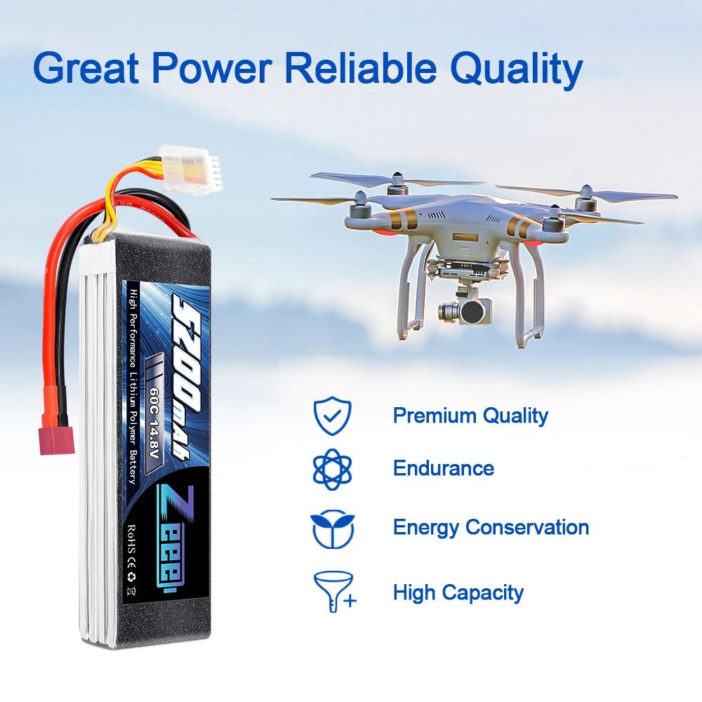 Zeee 14 8 V 5200mAh 60C 4S Lipo батарея с разъемом Deans для радиоуправляемого вертолета