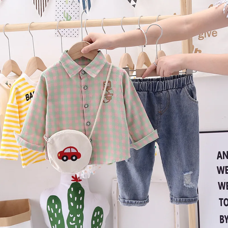 

Autumn Children Leisure Clothes Baby Boys Girls Plaid Lapel Shirt Pants 2Pcs/sets Spring Kids Clothing Infant Fashion Tracksuit