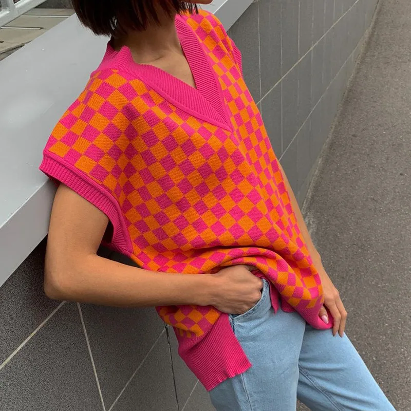 Винтажный Модный женский жилет NCLAGEN Свободный Повседневный свитер с V-образным