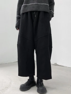 Woolen overstuffed patchwork casual trousers autumn and winter wide leg trousers black vertical tube trousers