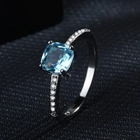 womens fashion simple 925 silver london blue topaz square diamond zircon ring engagement gift party jewelry ring wholesale