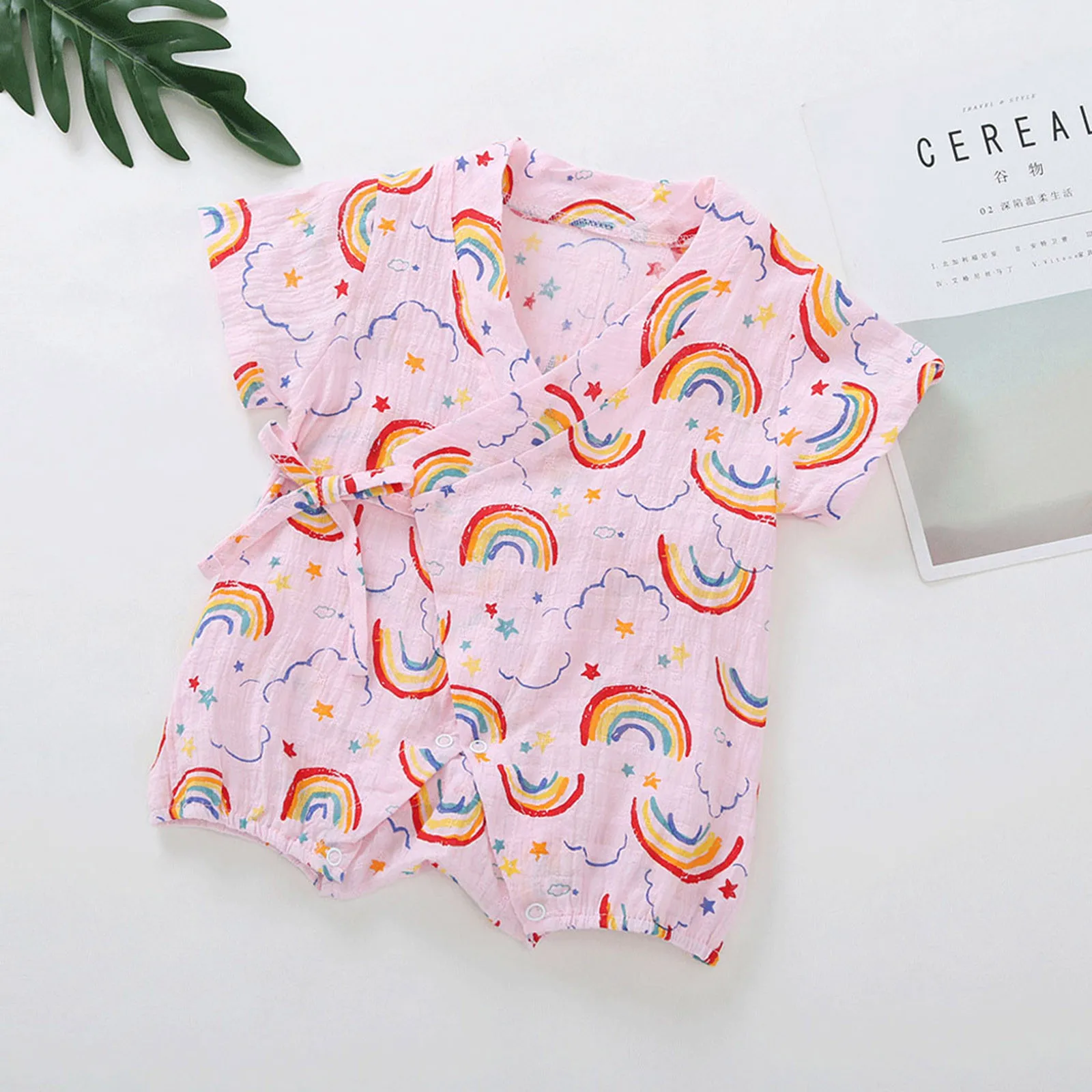 

Newborn Infant Baby Summer Romper Girls Boys Short Sleeve Rainbow Print Romper Jumpsuit Kimono Sleepwear baby kleding meisje E1