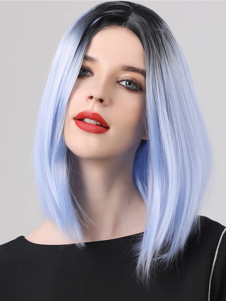Парики для женщин средняя часть сторона градиент Омбре синий цвет Синтетический
