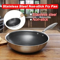304 full stainless steel wok thick honeycomb handmade frying pan non stick non rusting gasinduction cooker pan kitchen cookware