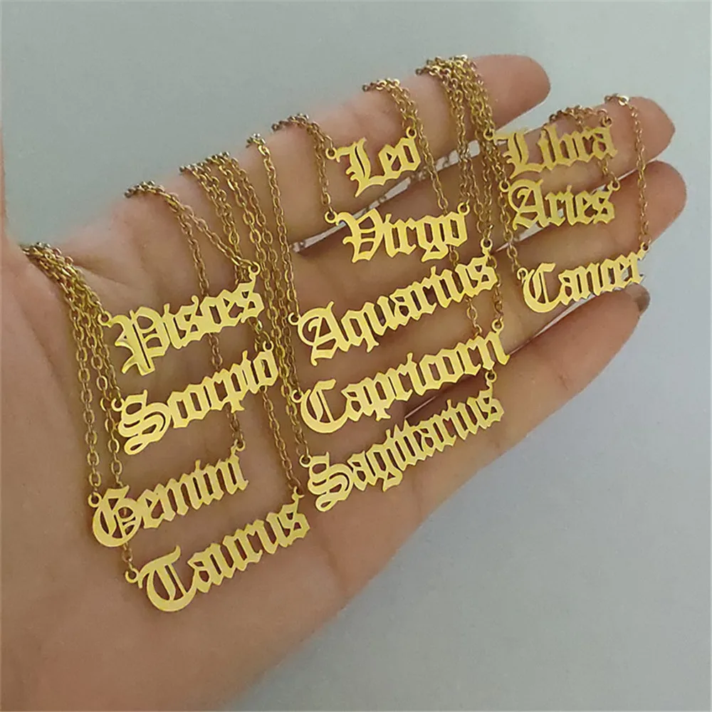 

12 ожерелье с подвеской в виде созвездия для женщин и мужчин, длинная цепочка из нержавеющей стали, винтажное старинное английское ожерелье-...