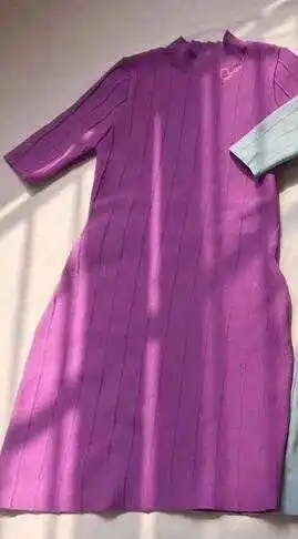 

Women Short Sleeve O Neck Knitting Thin Patchwork Short Mini Dress