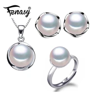 fenasy 925 sterling silver jewelry sets natural pearl stud earrings trendy party pendant chain necklaces for women ring set