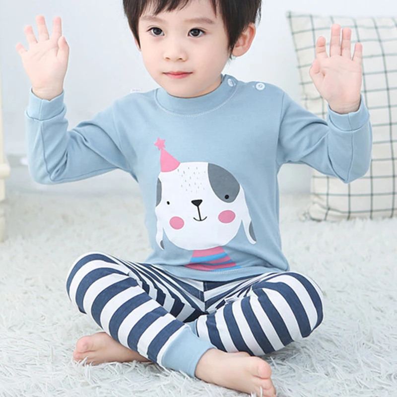 Пижамный комплект для мальчиков и девочек с мультяшным принтом хлопковый топ