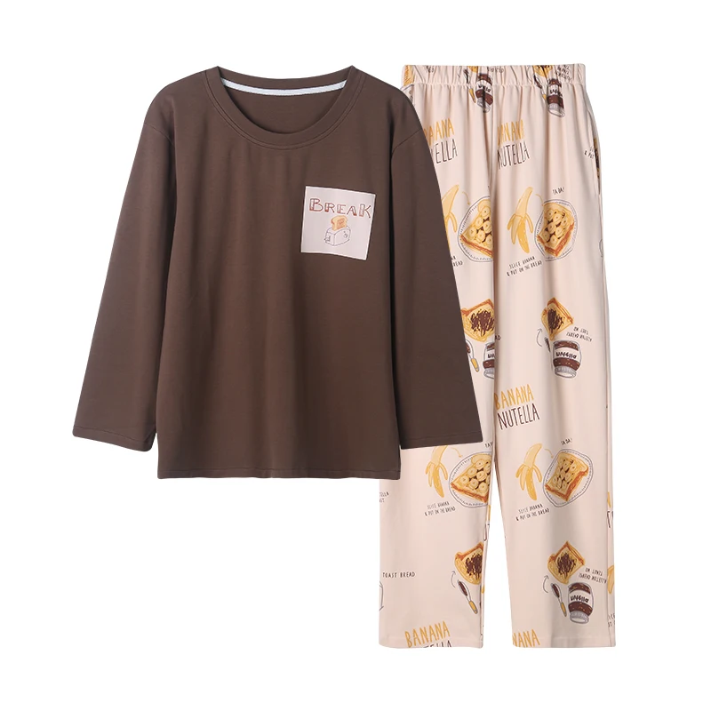 

BZEL Couple Cotton Sleepwear Round Neck Pajama Men Lover Home Suit Loose Pijama Set Long Sleeves Long Pants Nightwear Pyjama 2PC