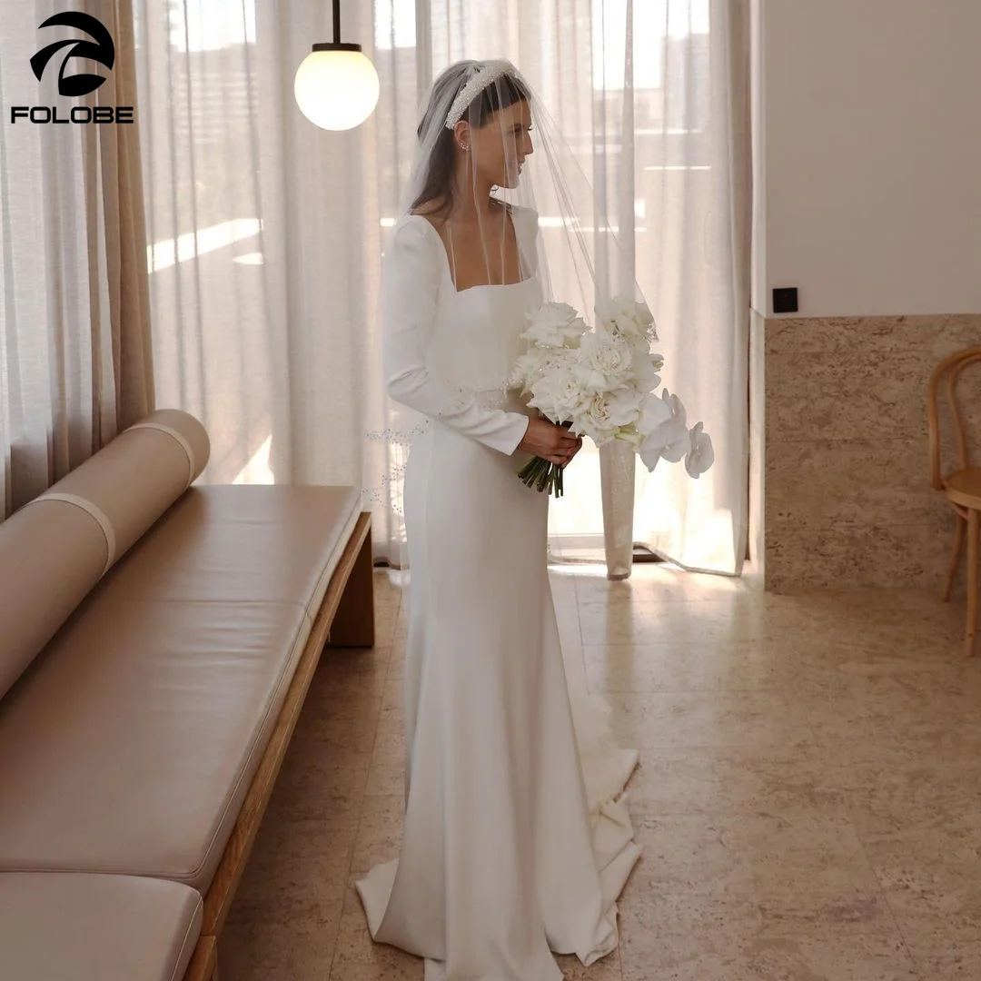 

Женское свадебное платье с юбкой годе, элегантное платье с открытой спиной, длинным рукавом, квадратным вырезом и поясом на пуговицах, плать...