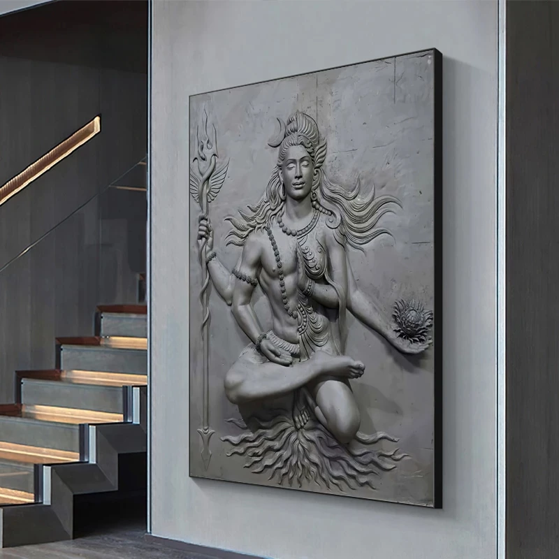 

India Buddha Hindu God Lord Shiva Portrait Figure Sculpture Canvas Painting Print Poster Wall Art Picture Living Room Home Decor