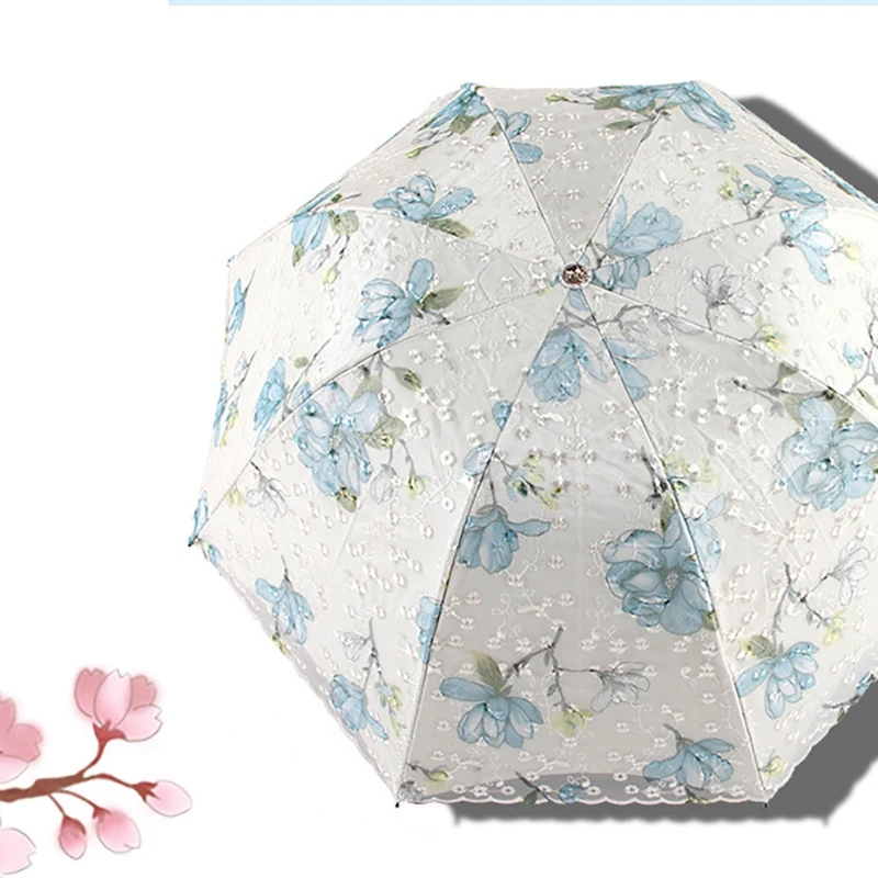 Двухслойный кружевной зонт от солнца с защитой УФ-лучей женский складной милый