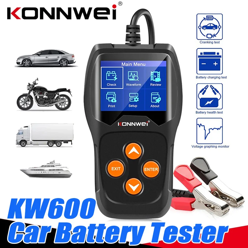 

KONNWEI KW600 Car Battery Tester 12V Detector Analyzer Automotive Vehicle 2000 CCA Digital Charging Test Tools Polish Charger