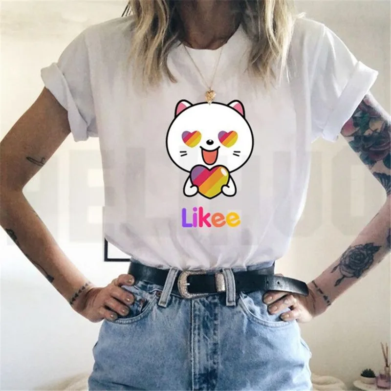 

Футболка Likee с радужными буквами, новинка, модные Мультяшные женские/мужские футболки в стиле Харадзюку, повседневные топы унисекс с коротк...