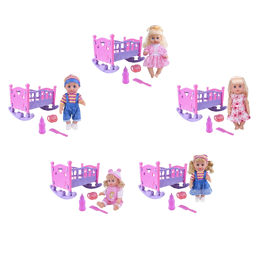 

Baby Doll Rocking Bed Toy Crib Girls Gift Pretend Role Play Game with Music