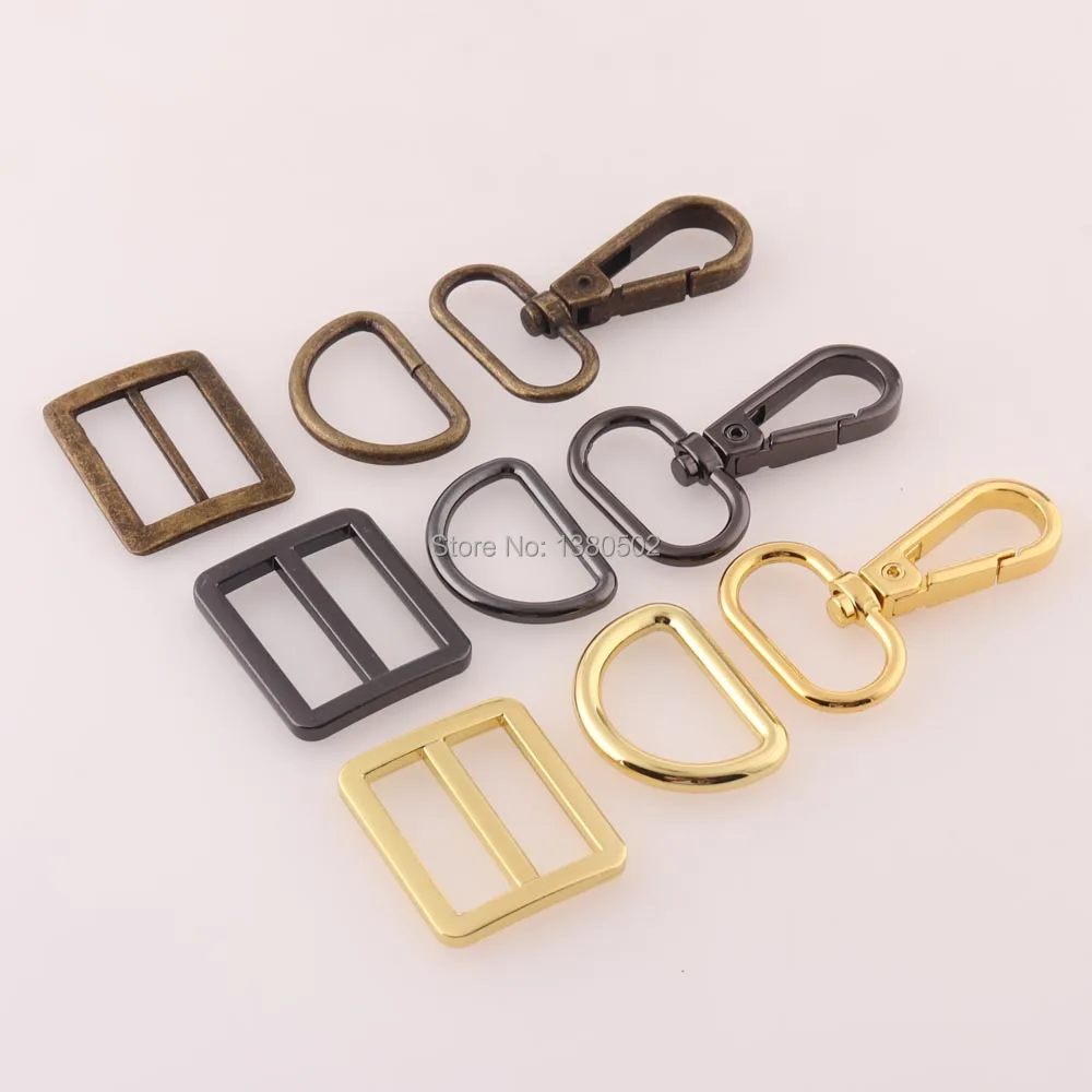 

6sets /lot Bronze/gold/gunmetal color D ring Slider Tri Glide Buckles Clasps Lobster Swivel Trigger Clips hook for 25mm webbing