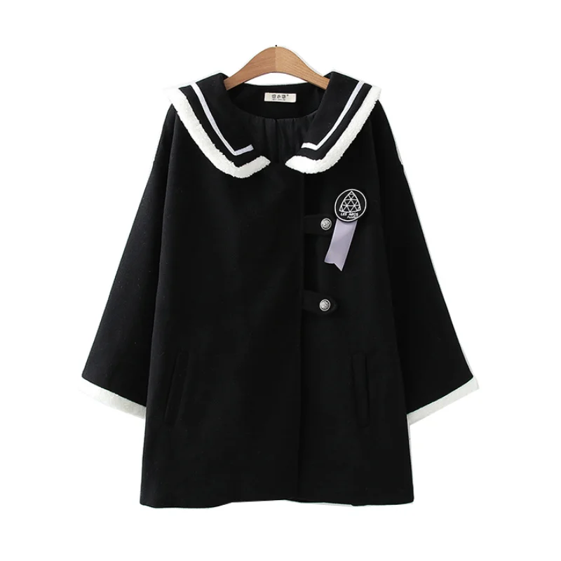 

Womens Coats 2020 Winter Korean Fashion Long Wool Blends Vintage Embroidery Casual Ladies Warmness Outwear Preppt Style Tops