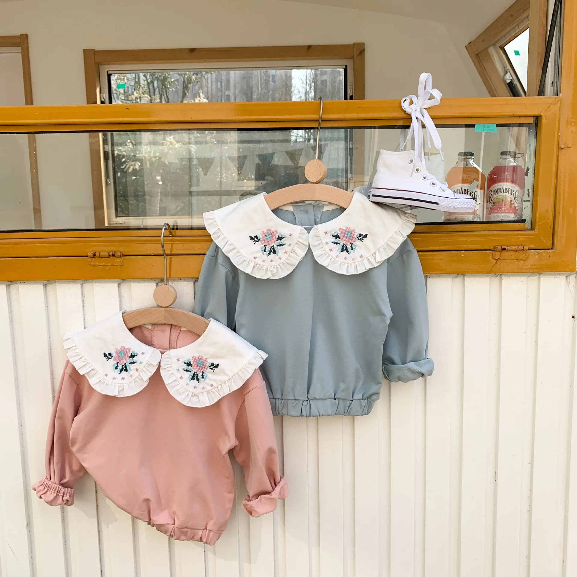 

Свитшот детский, с вышивкой, в виде листьев лотоса, большого размера, в Корейском стиле, для маленьких девочек, весна 2021