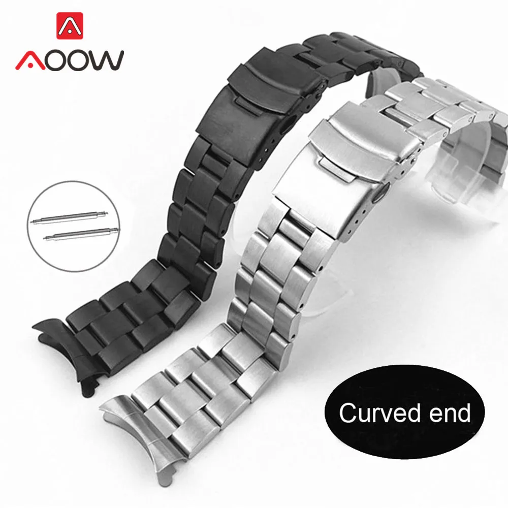 

20mm 22mm Stainless Steel Solid Matte Strap Watchband Men Women Universal Metal Curved End Diving Bracelet Band Accessories