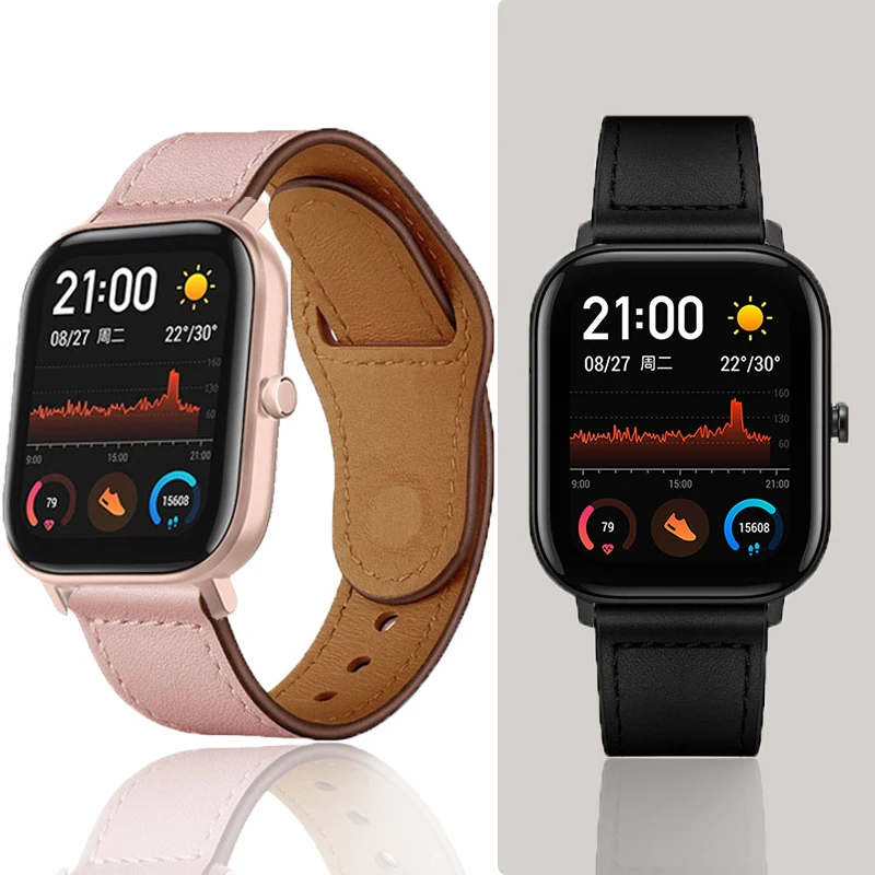 Ремешок из натуральной кожи для Haylou LS02 браслет huami amazfit GTS2 GTS2E mini аксессуары GTR 42
