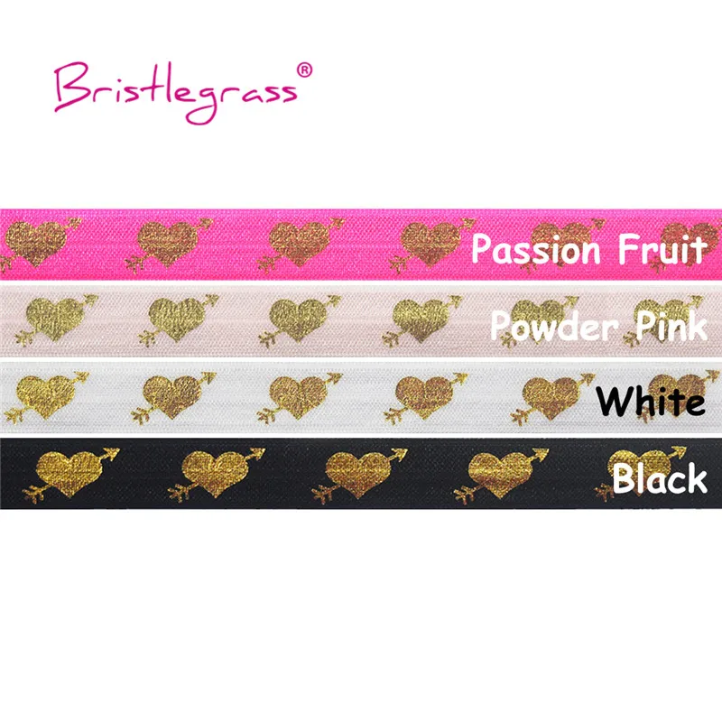 BRISTLEGRASS Wholesale 50 Yard 5/8&quot 15mm Cupid's Arrow Love Heart Foil Print Fold Over Elastic FOE Spandex Band Dress DIY Sewing | Дом и