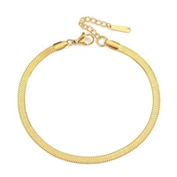 trend flat snake chain anklet for women female gold stainless steel adjustable herringbone link chain beach braceelt jewelry