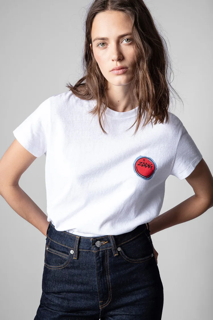 

Luxury Design Smiley Face Letter Printed 2022 Spring Summer Fashion ClassicRound Neck Cotton Female Short Sleeve T-shirt Z1