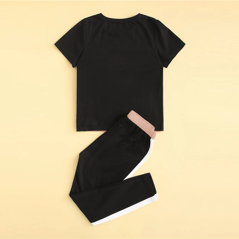 SHEIN Kiddie/укороченный топ с тропическим принтом и байкерские шорты для маленьких девочек, г., летняя одежда без рукавов для активного отдыха обтягивающие комплекты