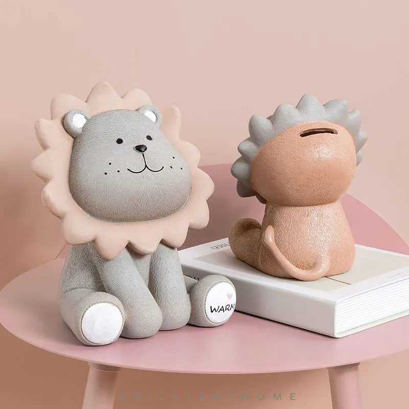 

Cute Creative Coin Money Box Lion Money Box Cartoon Children Piggy Bank Nursery Adorable Gift Saving Box Animal Home Figurines