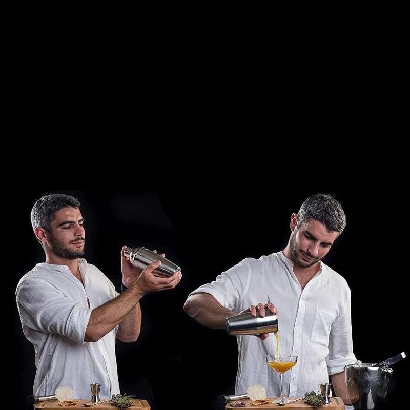 

12pcs Bartender Stainless Steel Cocktail Shaker Mixer Drink Bartender Browser Kit Bars Set Tools With Wine Rack Stand Family Bar