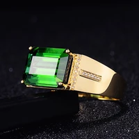 luxury gold plated mens wedding band ring square green gems zircon party ring fashion engagement anniversary ring jewelry gift