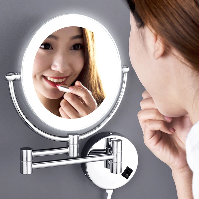Dressing Mirror 8 inch two side 3X /1X Wall Mounted Brushed Gold LED Mirror Folding Makeup Mirror Cosmetic Mirror Lady Gift