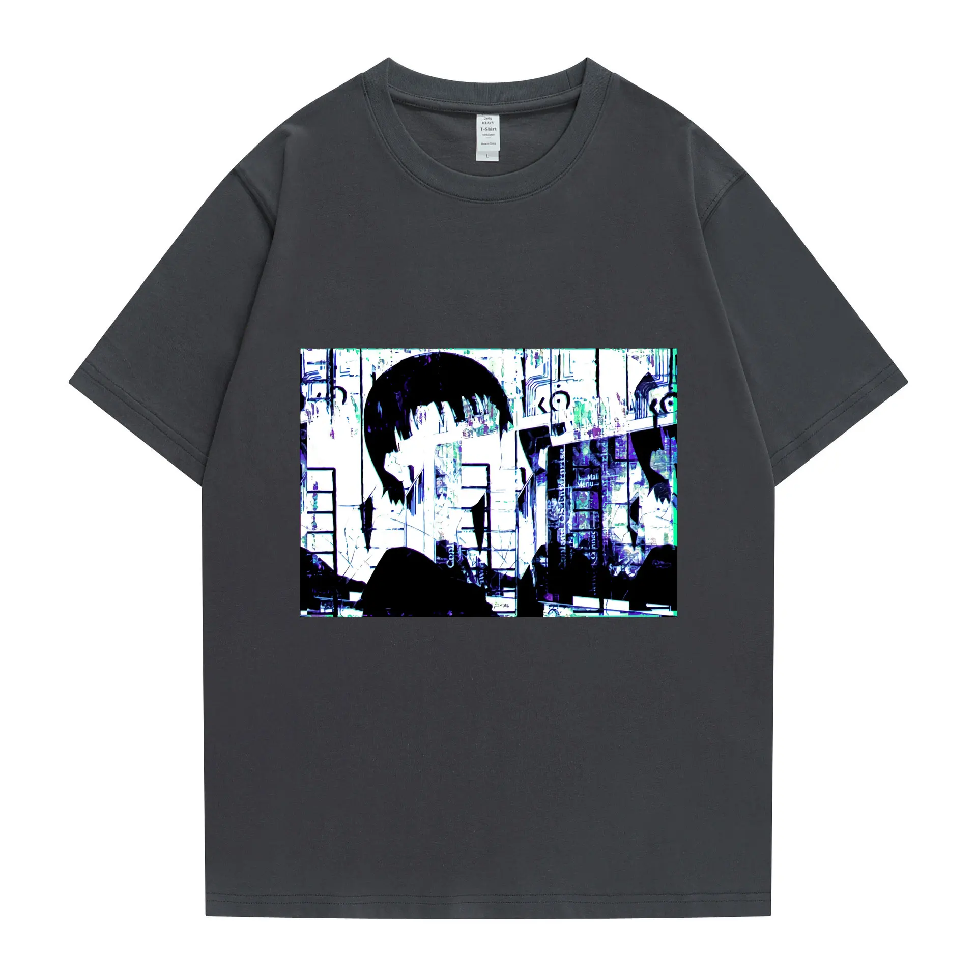 

Hot Sale Glitch Style Serial Experiments Lain Iwakura Cotton Tshirt Short Sleeve Harajuku Clothes T-shirts Manga Tops Streetwear