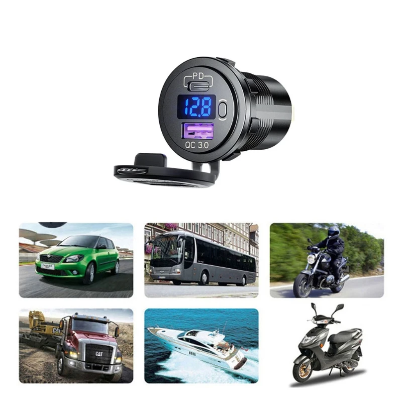 Водонепроницаемый Тип C PD QC3.0 USB 12V автомобильный адаптер для быстрого