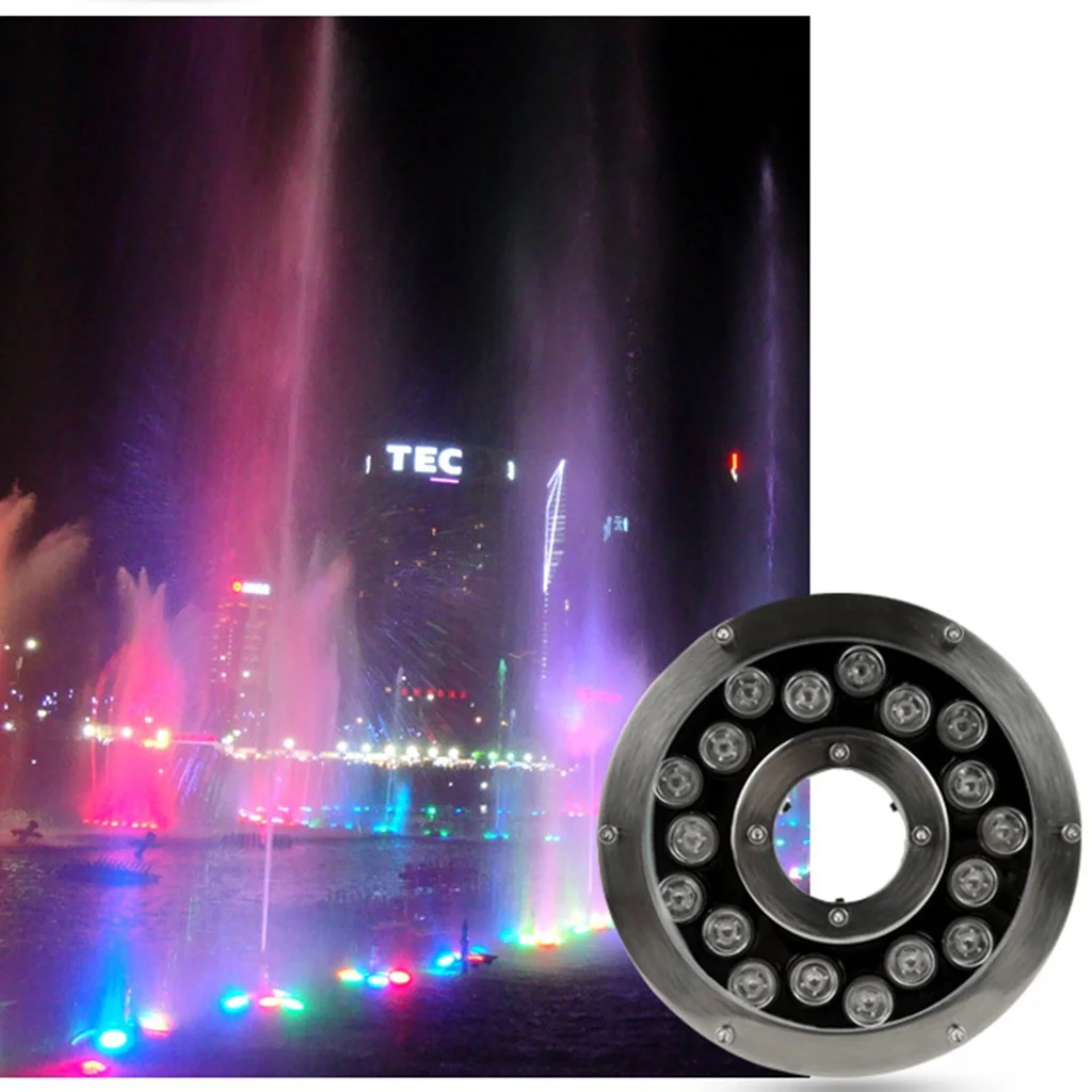 18W светодиодный фонтан лампы DC 24V IP68 круглый подводный светильник с DMX512 RGB Цвет